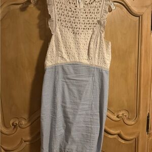 Lilly Pulitzer White Lace and Blue Striped Midi Dress